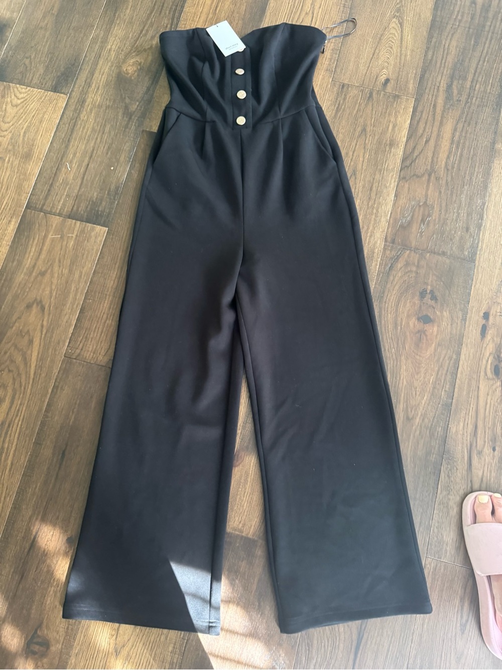 Strapless  Jumpsuit with Gold Buttons - Black